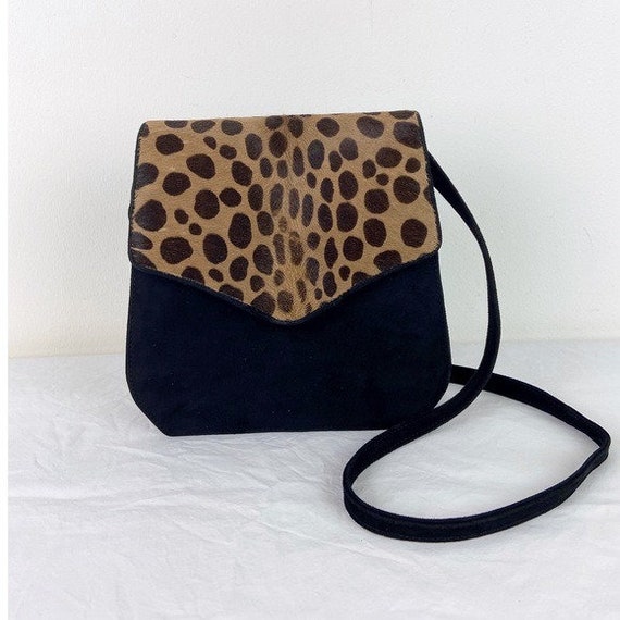 Vintage Black Suede Animal Print Purse