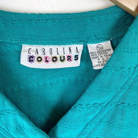 Carolina Colours Vintage Teal Textured Henley Tee - image 4