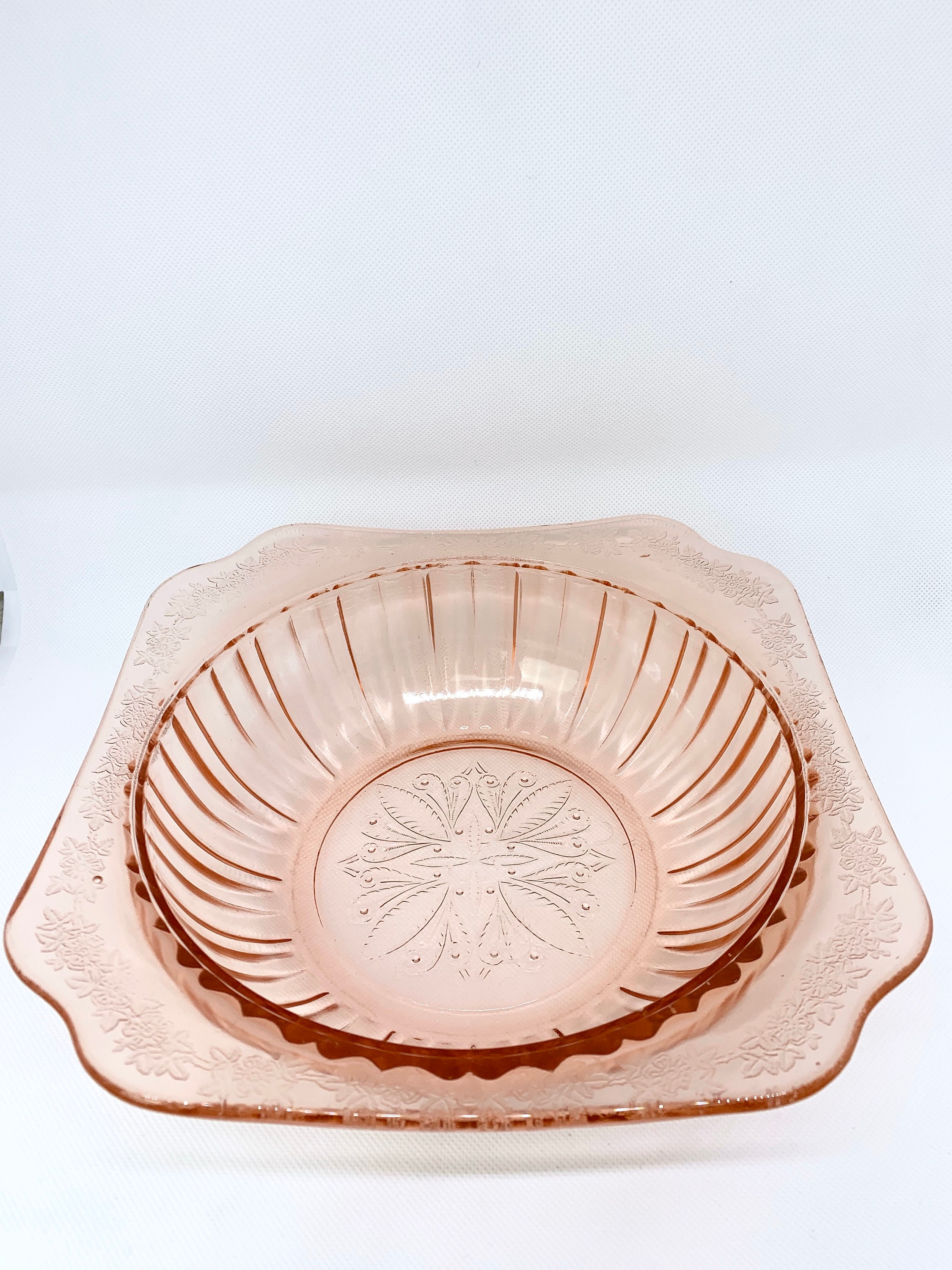Pink Depression Glass Adam Pattern Serving Bowl by Etsy