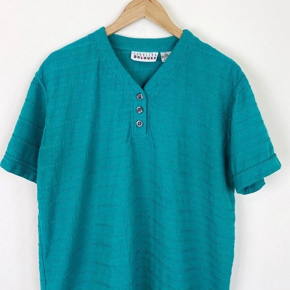 Carolina Colours Vintage Teal Textured Henley Tee - image 2