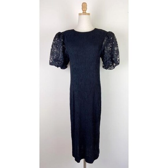 leslie fay lace dress Leslie Fay Vintage 80's Black Lace Puff-sleeve Party Dress