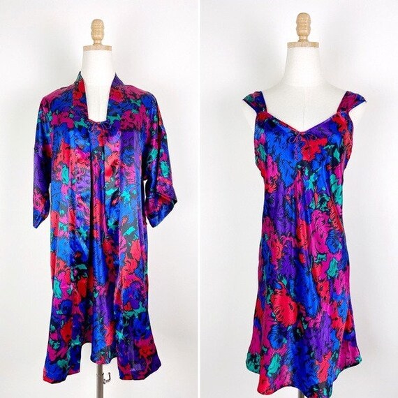 Vintage 80’s Vibrant Nightgown and Robe Set