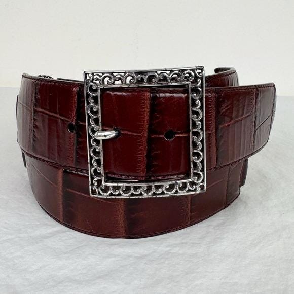 Brighton Vintage Brown Gator Embossed O-ring Belt - Etsy display picture 2