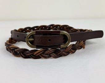 Cinturón trenzado de cuero marrón vintage de Delia