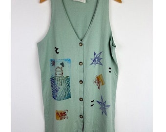 Vintage Sage Green Painted Stamped Tunic