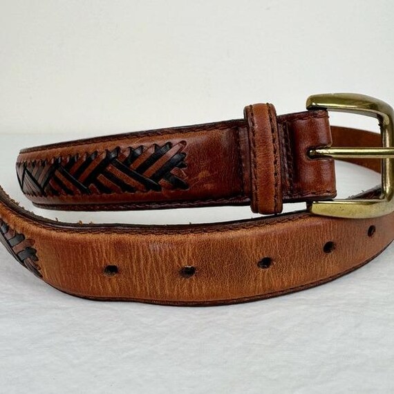 Brighton Vintage Brown and Black Woven Leather Belt - Etsy display picture 1
