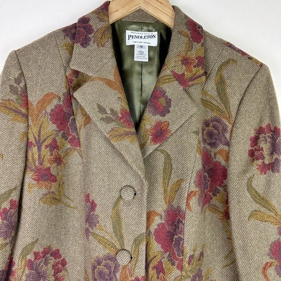Pendleton Green Floral Wool Blazer - image 2