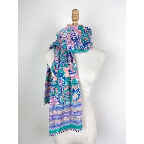 Anokhi Vintage Block-Printed Pastel Floral Beaded… - image 1