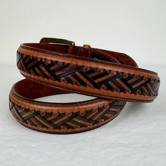 Brighton Vintage Brown and Black Woven Leather Belt - Etsy display picture 1