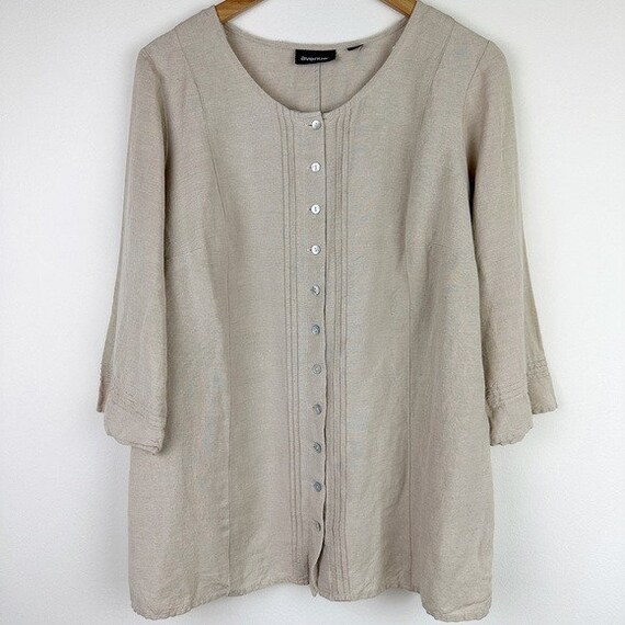 Avenue Vintage Linen Blend Beige Blouse - image 1