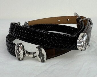 Brighton Vintage Brown Braided and Gator Embossed Belt - Etsy display picture 2