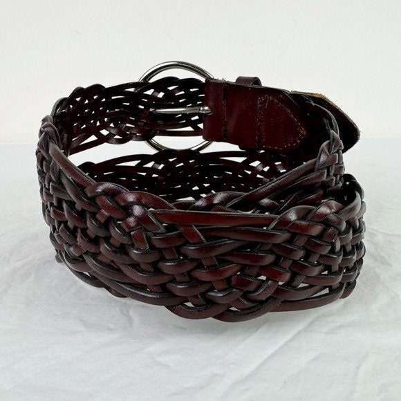 Brown Woven Wavy Leather Belt Woven Leather Belt: Dark Brown main image 4
