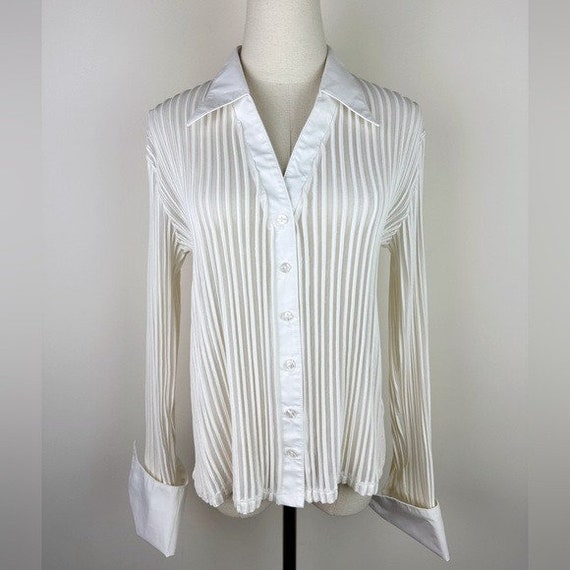 Valarie Separates Vintage 90's White Sheer Stripe… - image 1