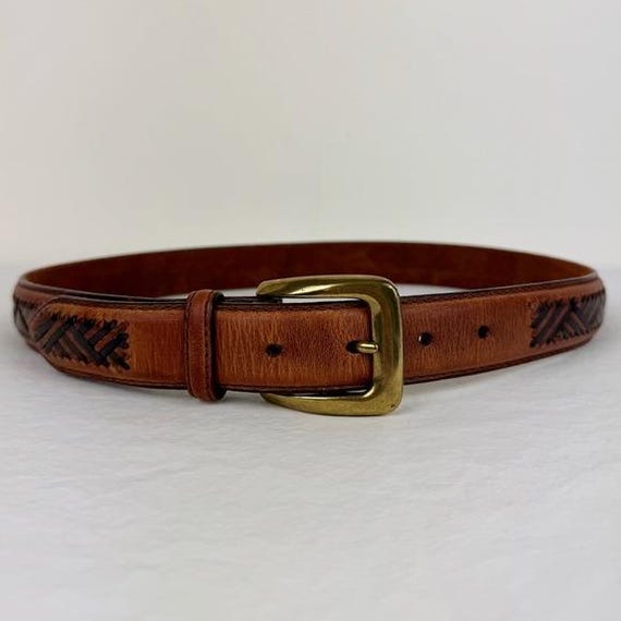 Brighton Vintage Brown and Black Woven Leather Belt - Etsy display picture 2
