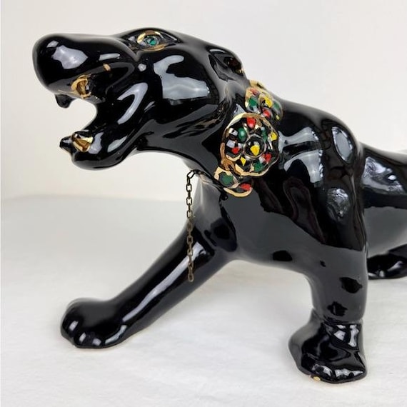 Vintage MCM Sleek Black Panther Ceramic Figurine - Etsy