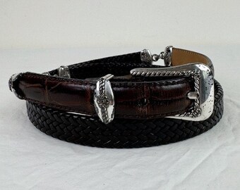 Brighton Vintage Brown Braided and Gator Embossed Belt
