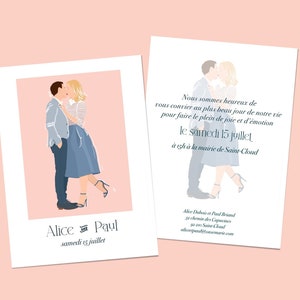 Faire-part ou carte de remerciement mariage avec votre portrait illustré, personnalisable et unique (à partir de photos)
