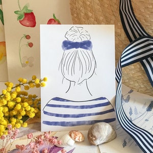 Map The girl with the sailor - Watercolor drawing fashion Brittany - Mother's Day