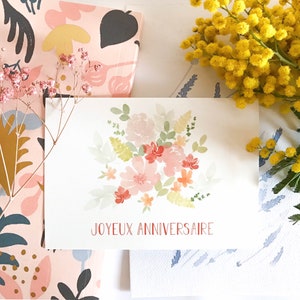 Carte d’anniversaire bouquet de fleurs à l’aquarelle
