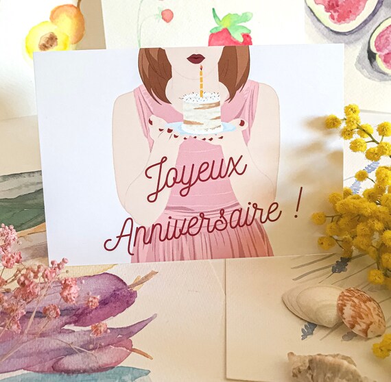 Carte Joyeux Anniversaire Jeune Fille Qui Souffle Ses Bougies Etsy France