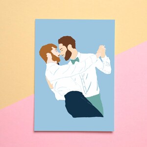 Carte Saint Valentin pour les amoureux - Saint Valentin, mariage, gay, lgbtqi+ , danse - Valentine day, lovers, couple, men