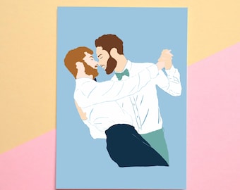 Carte Saint Valentin pour les amoureux - Saint Valentin, mariage, gay, lgbtqi+ , danse - Valentine day, lovers, couple, men