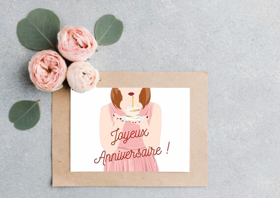 Happy Birthday Card With Candle And Cake For Young Woman Etsy Ireland
