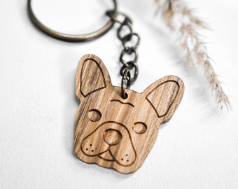 French Bulldog Dog wood keychain - cute gift for Frenchie owners