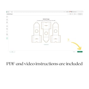 May include: A computer screen showing a web page with a box template design. The page has a button that says "Download". The text "PDF and video instructions are included" is below the screen.
