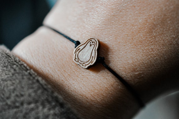 Penguin Wood Charm Bracelet - Minimalist Animal Sea lover gift