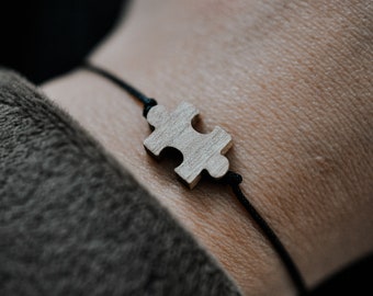 Puzzle Piece Wood Charm Bracelet - Autism Bracelet awareness