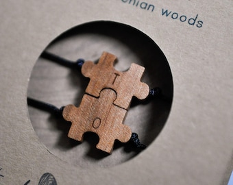 Personalized Wooden Puzzle Bracelets | Matching Couple Jewelry Set