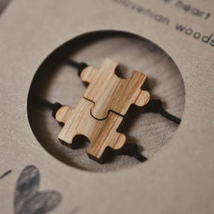 Puzzle Bracelets | Couple Bracelets | Set of 2 Bracelets | Wood Charm Bracelets for Couple | Best Friend Bracelet | Matching Bracelets