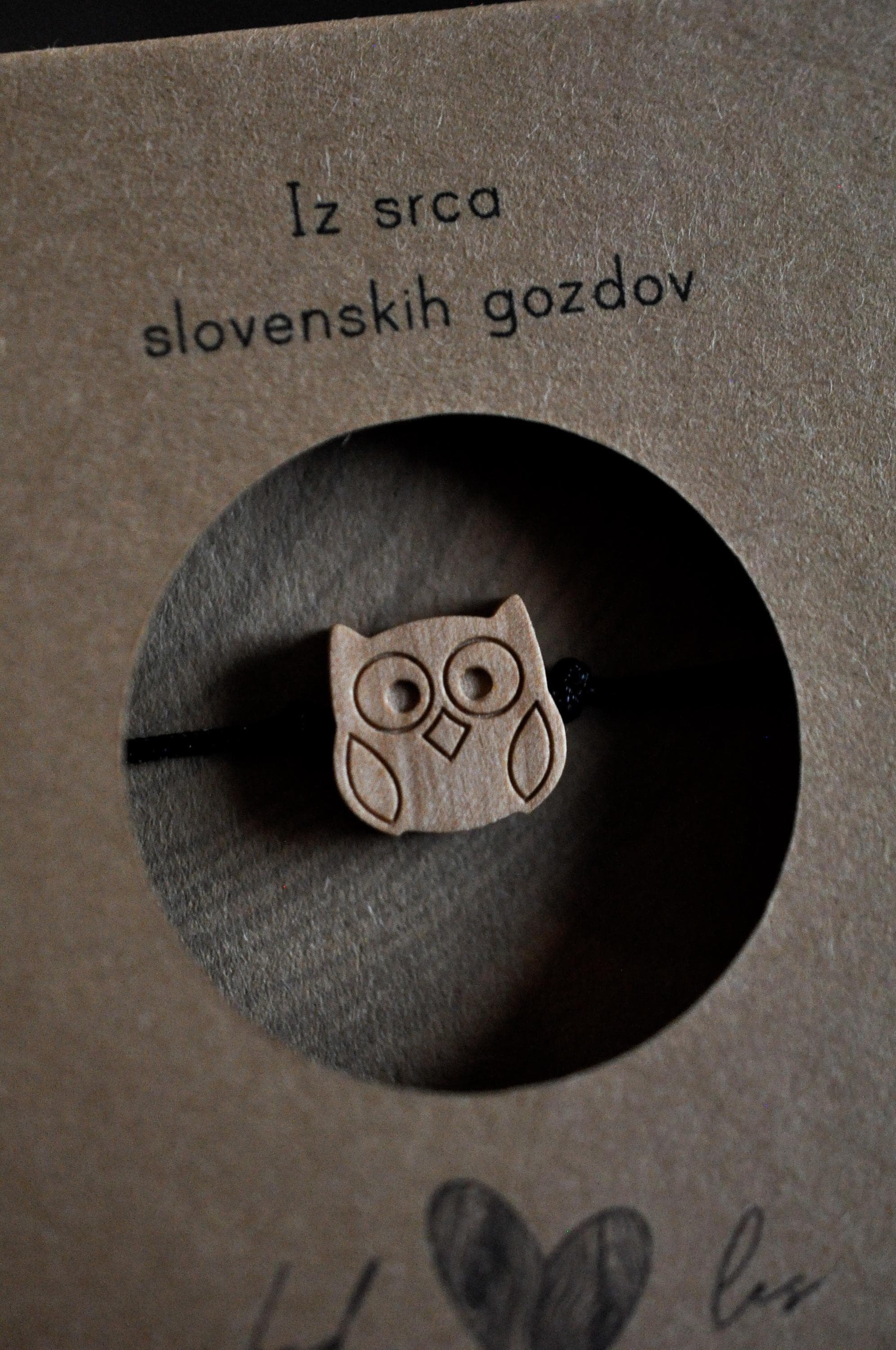 Olive Wood Owl Charm Bracelet - Adjustable Cord