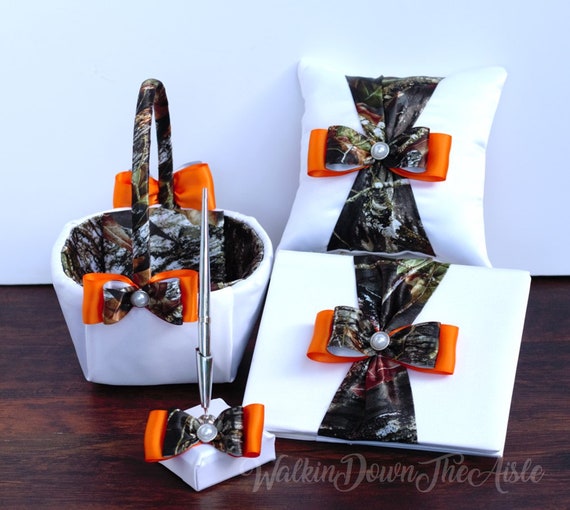 Bridal White Mossy Oak Satin Camo And Orange Accents Small Etsy