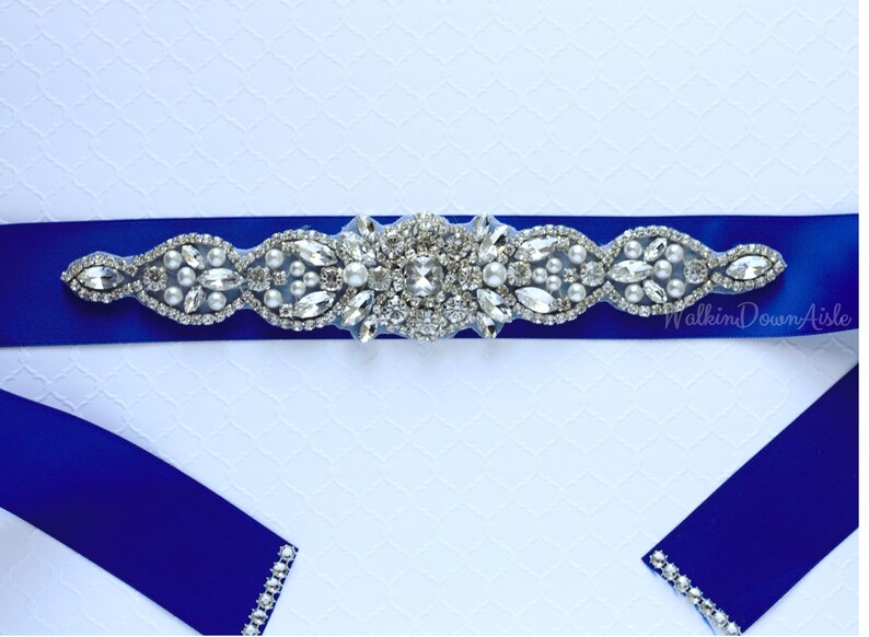 Royal Blue Bridal Sash Wedding Dress Belt Rhinestone Belt Etsy