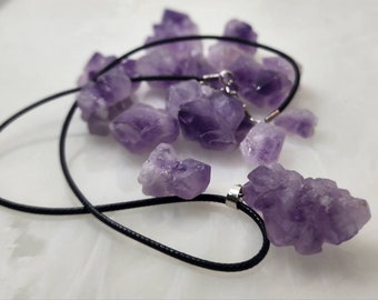 Amethyst Crystal Chunk Necklace, Crystal Cluster Amethyst Pendant