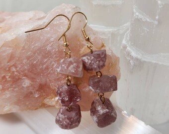 Three-Tier Raw Tourmaline Earrings