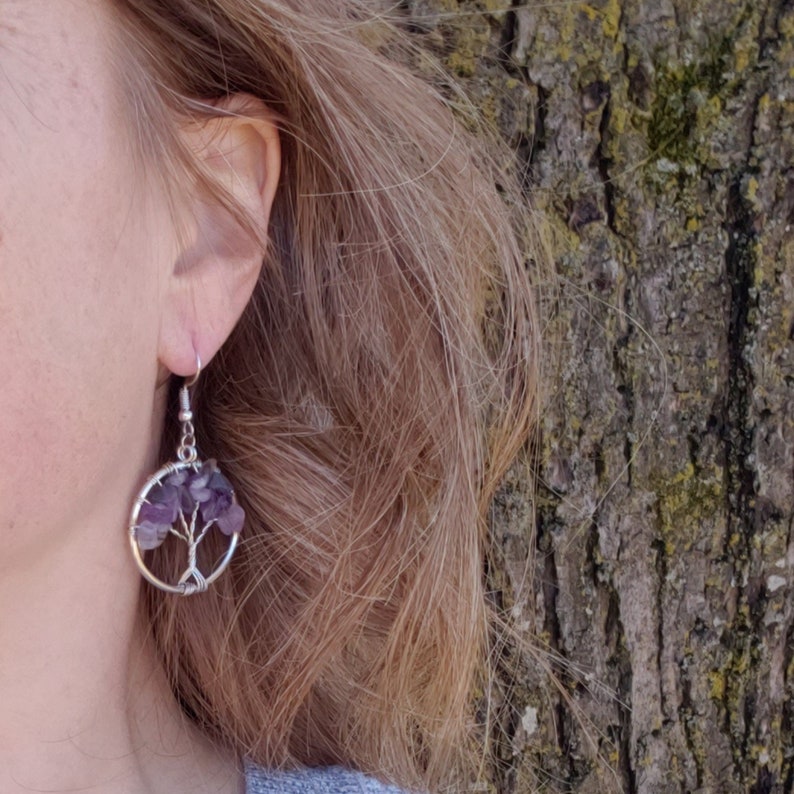 Tree of Life Earrings, choose from Amethyst, Aventurine or Red Onyx image 7