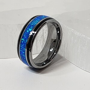 Galaxy Opal Tungsten Ring: Black Onyx Inlay, Comfort Fit (8mm)
