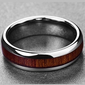 Handcrafted Tungsten Ring: Koa Wood Inlay Wedding Band