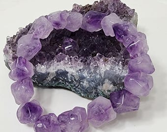 Boho Amethyst Stretch Bracelet - Natural Stone Jewelry, Polished Amethyst Bracelet, beautifully crafted piece of natural stone jewelry