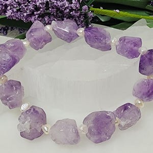 Pulseira de ametista polida com detalhes de pérola, pulseira elegante de ametista artesanal boho e pérola delicada, pulseira delicada