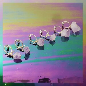Natural Raw Brazilian Amethyst Crystal Hoop Wire Tie Stud Earrings. image 6