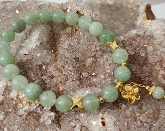 Green Aventurine Bracelet with Flower Charm