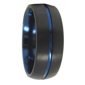 Unisex Blue Tungsten Wedding Band - Scratch-Resistant Lifetime Warranty Ring for Law Enforcement