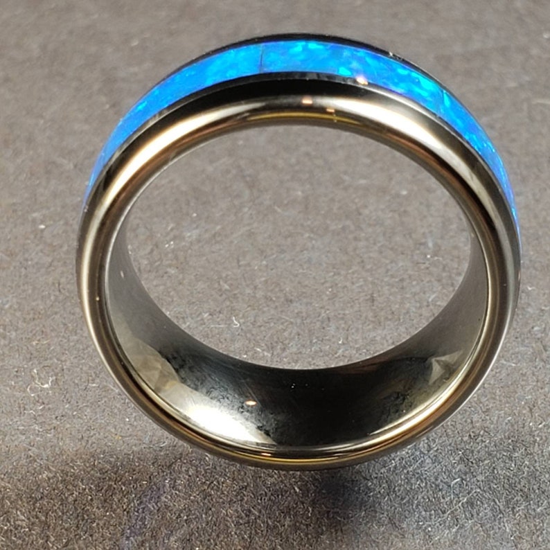 Tungsten Galaxy Blue-Green Opal Tungsten 8 mm Ring.