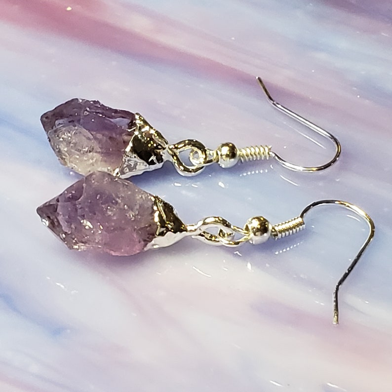 Amethyst Crystal Earrings Gold or Silver Raw Crystal - Etsy