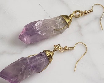 Raw Purple Amethyst Earrings, Crystal Earrings, Raw Amethyst Earrings, Crystal Point Earrings, Dangle Crystal, Boho Earring, Raw Stone Drop