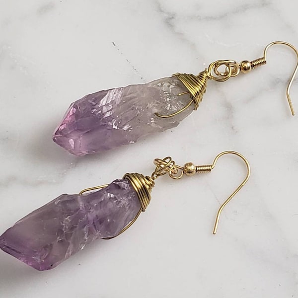 Raw Purple Amethyst Earrings, Crystal Earrings, Raw Amethyst Earrings, Crystal Point Earrings, Dangle Crystal, Boho Earring, Raw Stone Drop